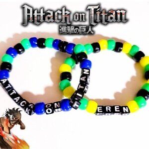 HANDMADE Attack on Titan and Eren Yeager kandi Bracelet set